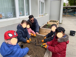 Un espace vert pour les familles : la cour végétalisée des Petits Cailloux